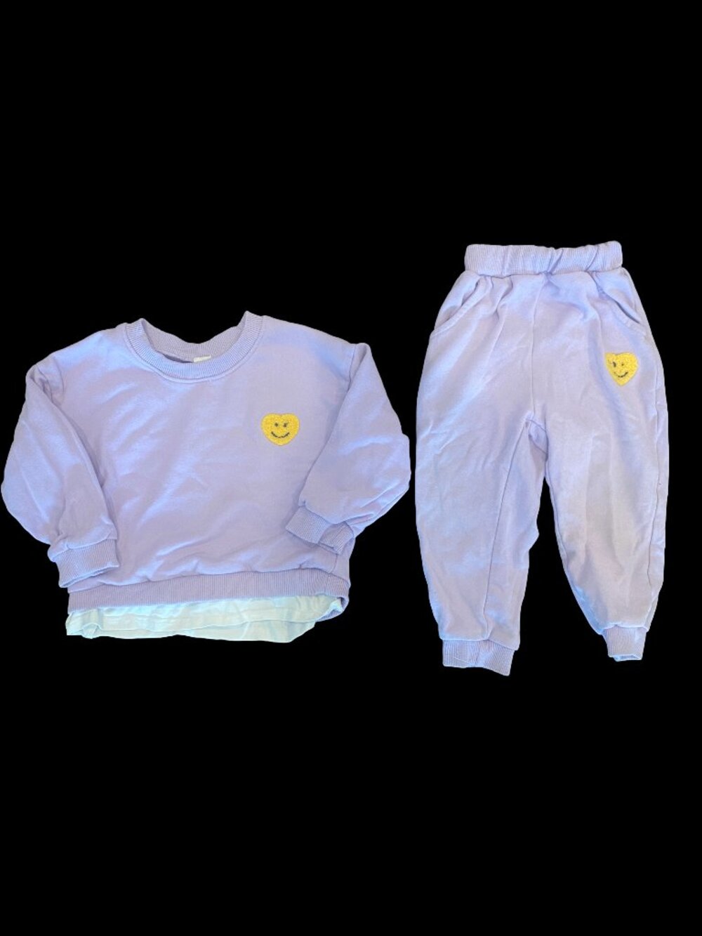 Mini Olie Lavender Smiley Sweatshirt + Sweatpants Set 2–3T